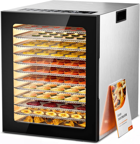 Food Dehydrator, 12 Stainless Steel Trays in 850W Electric Dehydrator Machine, 48 Hour Digital Timer and 165°F Temperature Control, Food Dryer for Jerky, Dog Treats, Herbs, Meat, Fruit and Veggies
