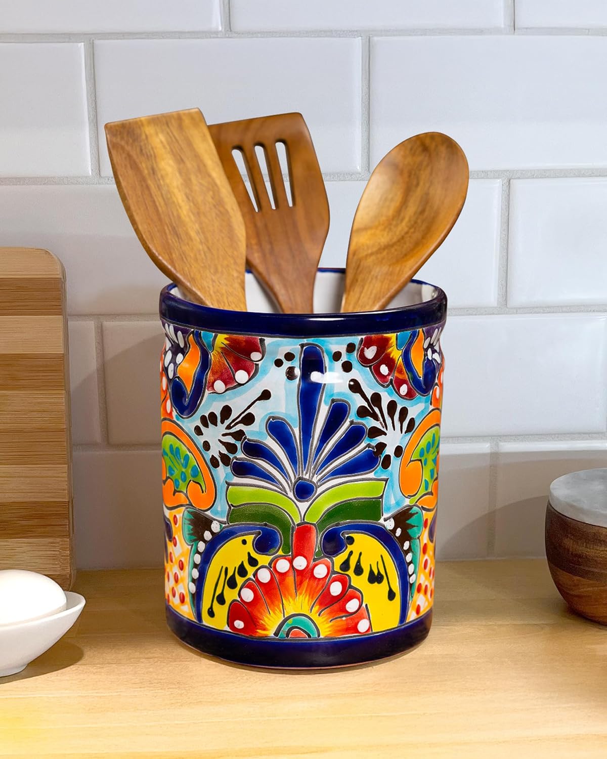 Utensil Holder For Counter Extra Large Utensil Holder, Mexican Talavera Pottery Kitchen Decor, Drawer Organizer, Spoon Holder, Ceramic Mexico Decor for Home Spatula Holder, Mexican Vase, Spoon Rest