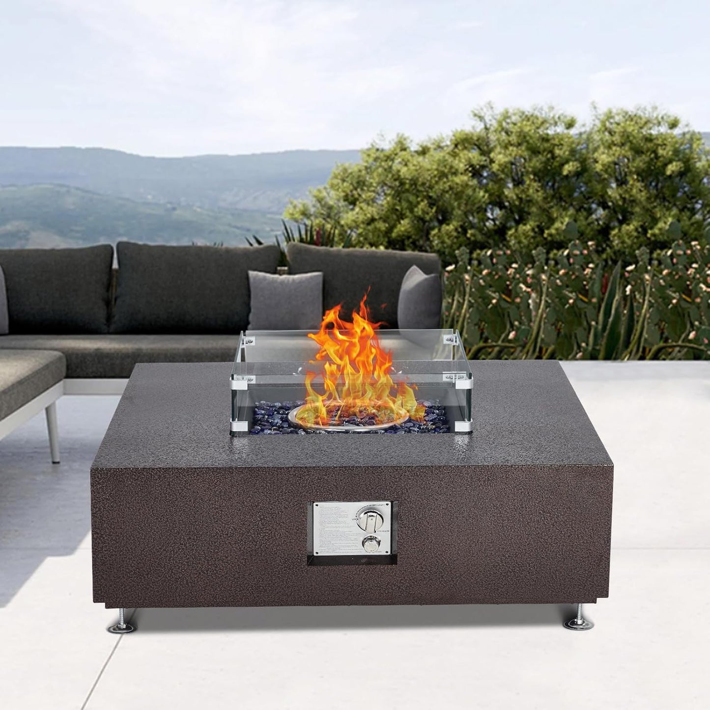 36 Inch Outdoor Propane Fire Pit Table, 50000BTU Heavy-Duty Steel Gas Firepit with Wind Guard, Glass Beads & Rain Cover for Outdoor Patio, Deck & Garden Parties