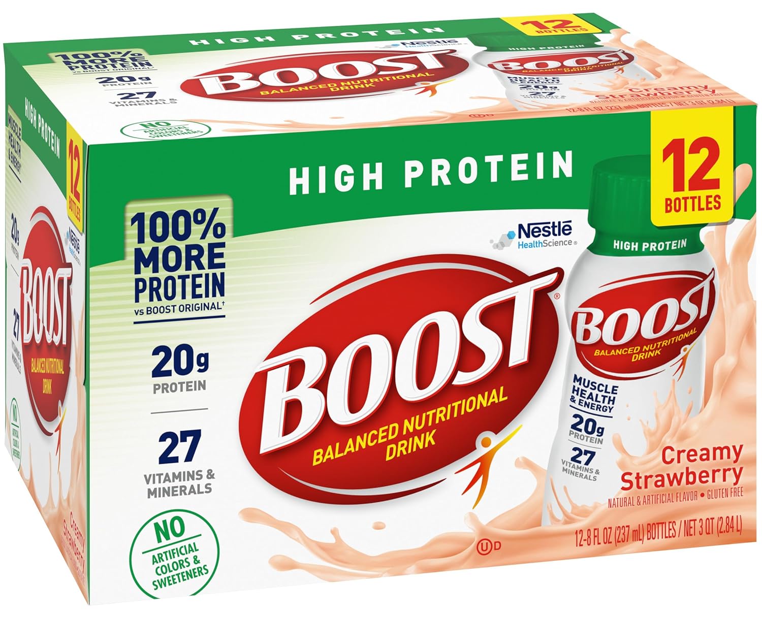 BOOST High Protein Balanced Nutritional Drink, Creamy Strawberry, 8 Ounce Bottle (Pack of 12)