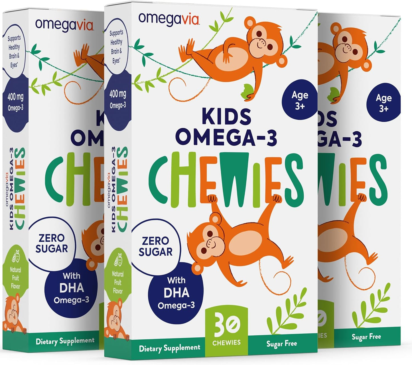 Omega 3 Gummies - Ultra-High DHA Chewable Gel Gummy - for Kids Supports Brain & Eye Health - Sugar-Free Natural Fruit Flavor - Kids Omega 3 Fish Oil Gummies (3 Pack)