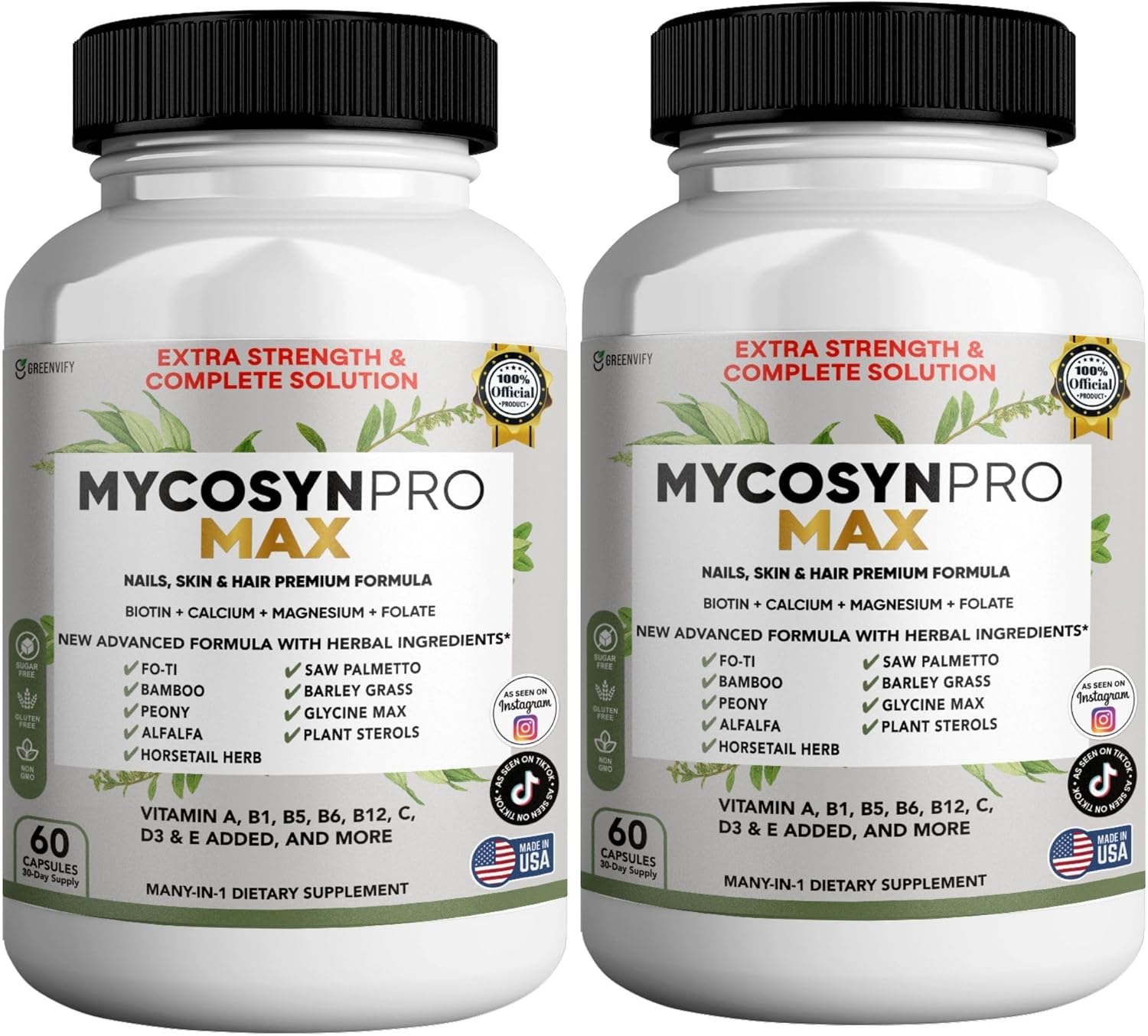 GREENVIFY Mycosyn Pro Max Hair Skin Nails Supplement, 60 Capsules, 30 Day Supply, with Biotin 5000mcg, Vitamins A B C D E, Minerals (2)
