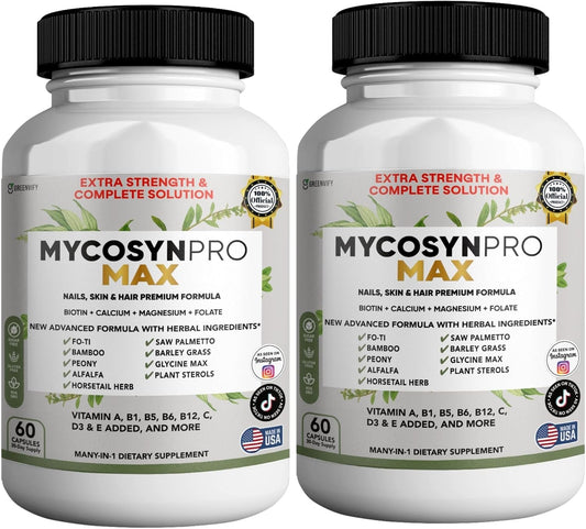 GREENVIFY Mycosyn Pro Max Hair Skin Nails Supplement, 60 Capsules, 30 Day Supply, with Biotin 5000mcg, Vitamins A B C D E, Minerals (2)
