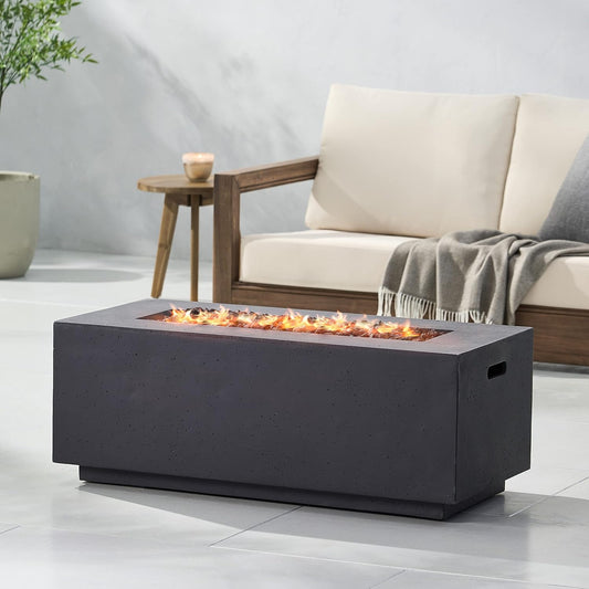 40" Outdoor 40,000 BTU Rectangular Concrete Propane Fire Pit, Light Grey (Tank Cover not Included)