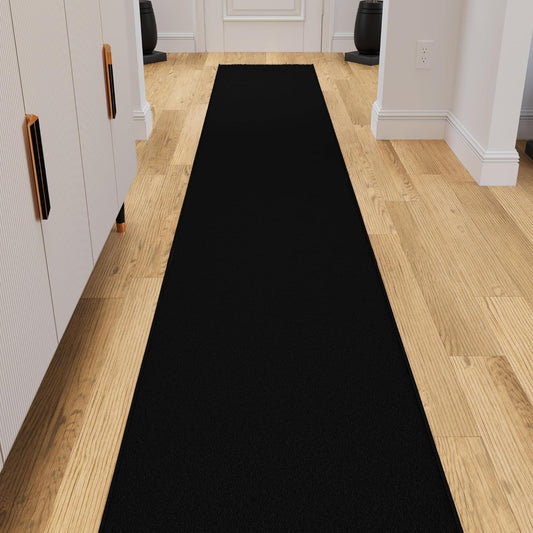 Ottomanson 2x10 Non Slip Extra Long Hallway Runner Rug with Rubber Backing - Solid Modern Kitchen Rug for Bedroom or Living Room, Black, 2' x 10'