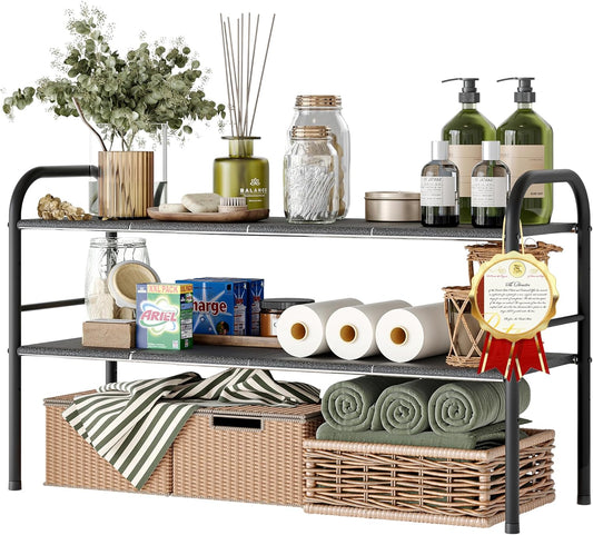 NETEL Under Sink Organizers and Storage, 2 Tier Expandable Under Cabinet Organizer Shelf with 8 Removable Panels,Expandable Shelf for Cupboard,Kitchen,Bathroom,Shoe Storage Rack