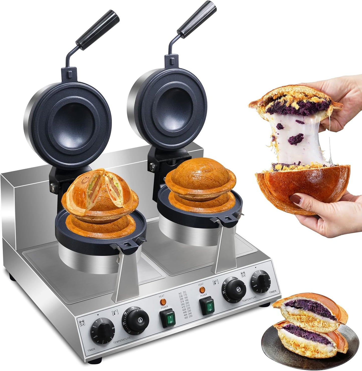 Ice Cream Burger Maker,double UFO Burger Maker,180°Rotating Ice Cream Filling Waffle Maker,Hamburger Waffle Maker Sandwich Press Non-stick Panini press waffle machine 2600W Gelato Panini Press machine