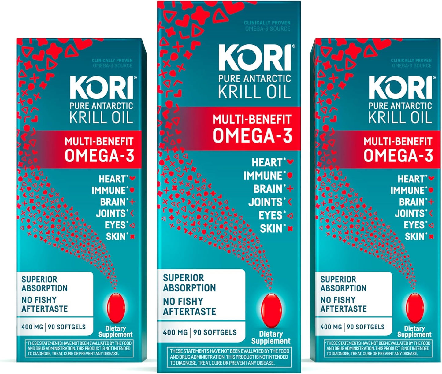 Kori Krill Oil Omega-3 400mg, 270 Mini Softgels | Multi-Benefit Omega-3 Supplement | Superior Absorption vs Fish Oil, Easy to Swallow (Pack of 3)