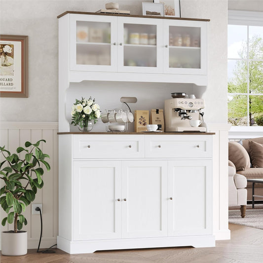 FACBOTALL 71.9" Kitchen Pantry Cabinet, Tall Storage Cabinet, Kitchen Hutch with Countertop and Outlets, Farmhouse Tall Pantry Storage with Doors and Shelves, White