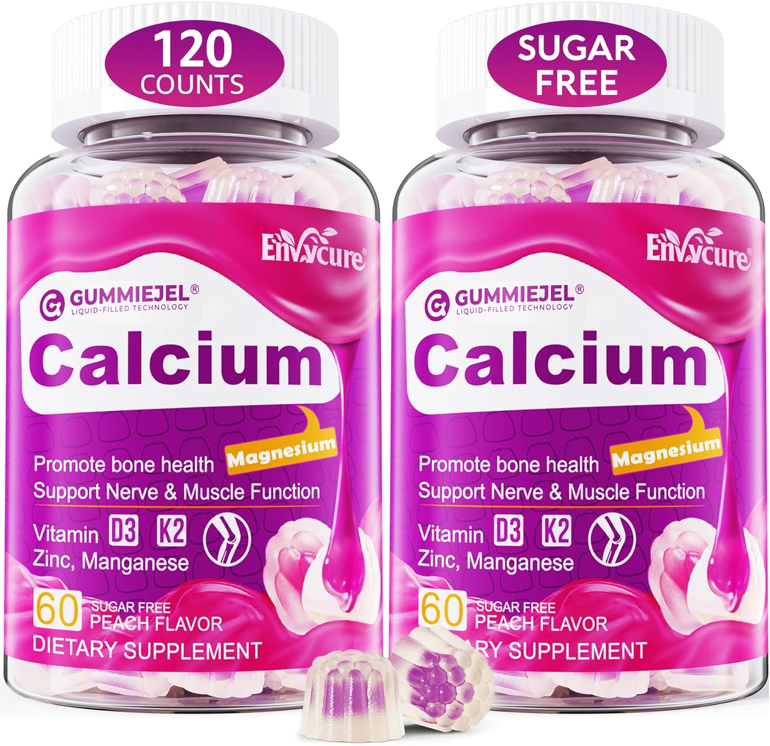 Sugar-Free Calcium Citrate Gummies 1000mg w\/Vitamin D3 K2, Magnesium, Zinc, Boron, Manganese, Copper for Bone, Muscle & Immune, Ultimate Absorption Calcium Supplement for Women & Men - Vegan, 120 Cts