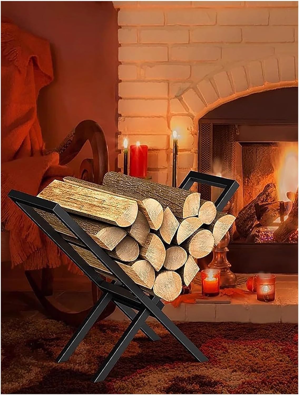 Firewood Rack Indoor for Fireplace Wood Storage, X-Shaped Firewood Log Holder Outdoor, Heavy Duty Log Stacker Stand Storage Carrier Organizer Outside(Small)