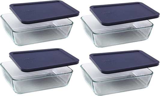 Pyrex 7211 6-Cup Glass Dish & 7211-PC Dark Blue Lid (4-Pack) - Made in USA