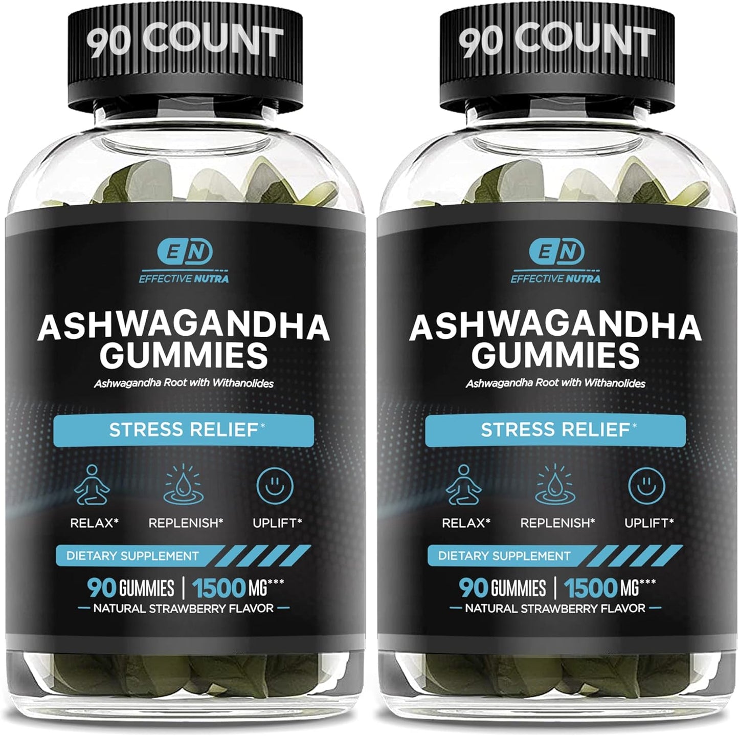 EFFECTIVE NUTRA Ashwagandha Gummies 1500mg | Stress Relief, Immune Support, Calm Mood, Energy | Natural Berry Flavor | 90-Day Supply | Vegan, Gluten-Free, Non-GMO | Supplement for Men & Women (2-Pack)