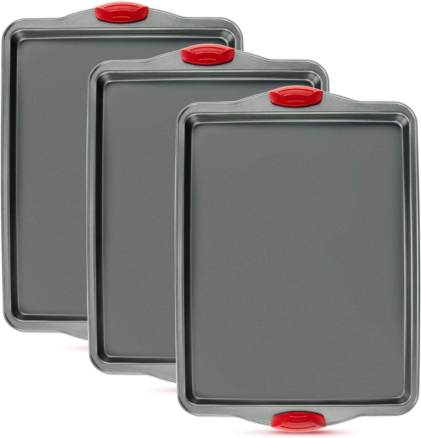 Premium Nonstick Baking Sheet Pans \u2013 Set of 3, Heavy-Gauge Carbon Steel, Warp, Dent, and Rust-Resistant \u2013 Gourmet Rimmed Half Cookie Sheet Trays, Non-Toxic for Exceptional Baking Performance