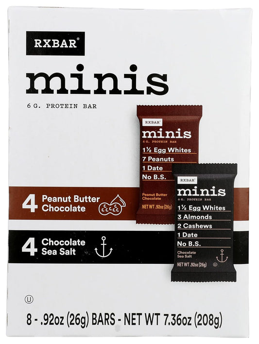 RxBar Protein Bar Minis, Peanut Butter Chocolate, Chocolate Sea Salt, Kosher, Gluten Free, 8 Count, 7.36 Ounce (Pack of 6)