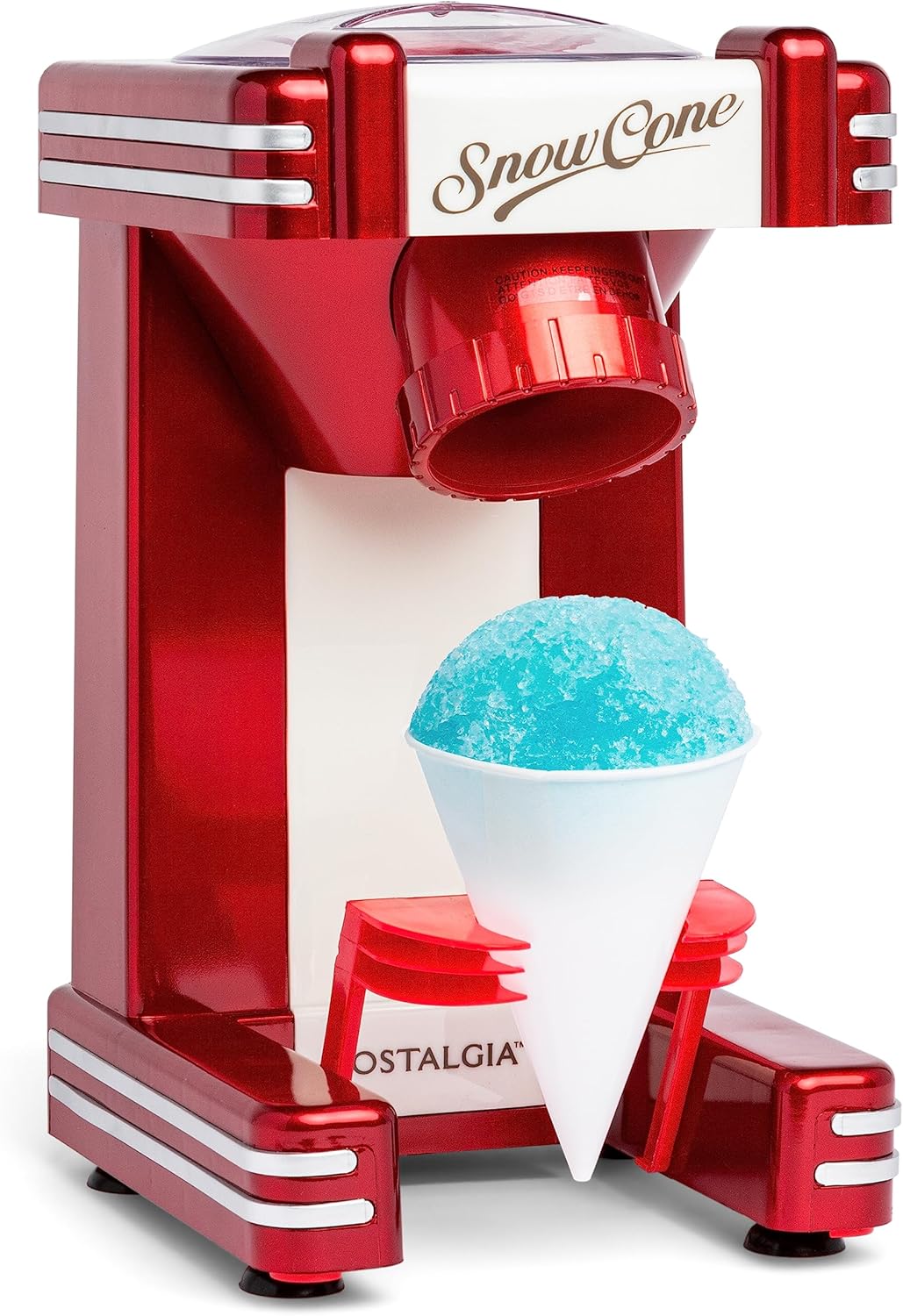 Nostalgia Snow Cone Shaved Ice Machine - Makes 20 Icy Treats - Includes 1 Reusable Plastic Cup - Retro Red