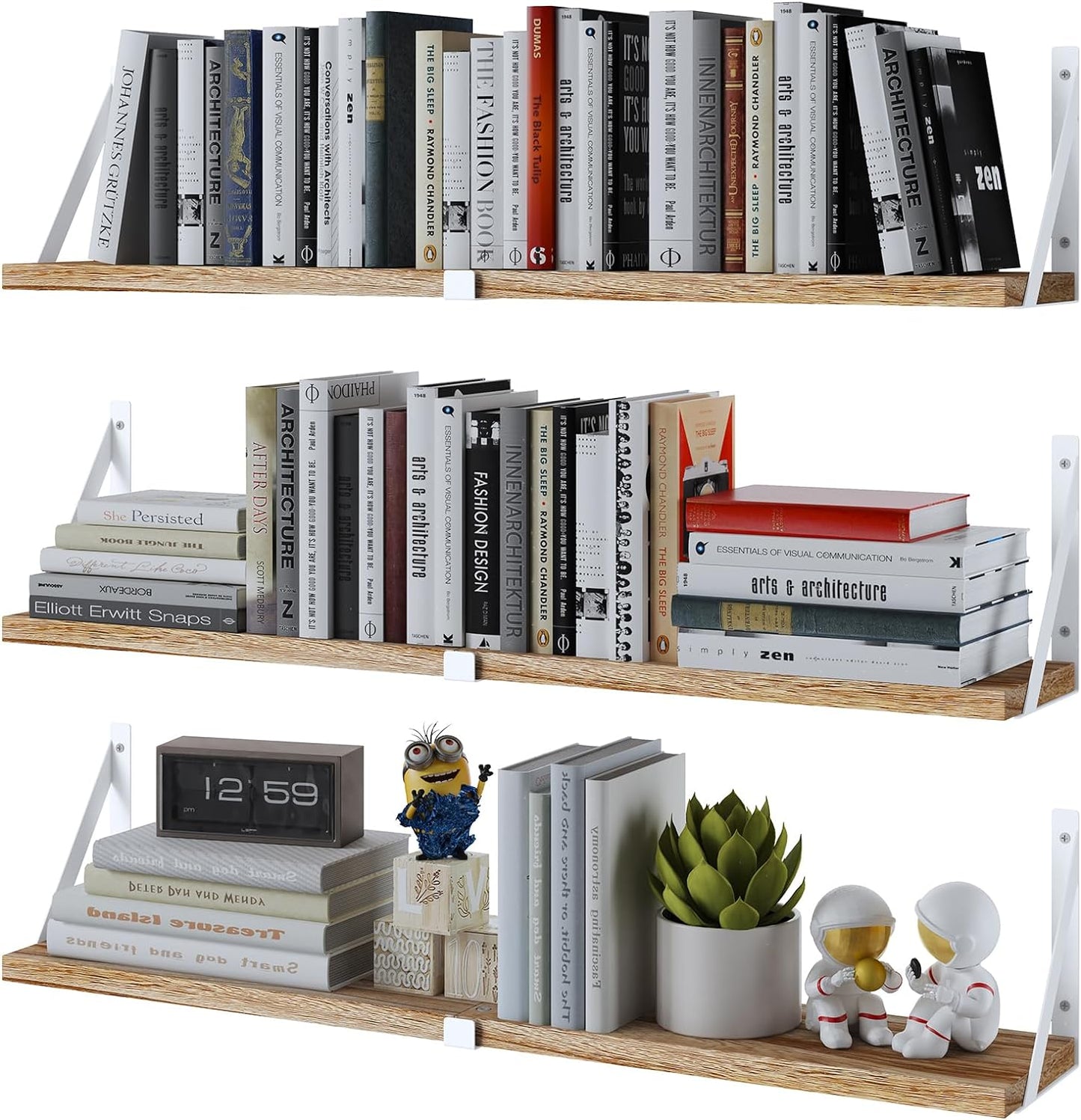 Austin yan Floating Bookshelf ，33inch, Wall Mounted Shelves for Living Room, Kitchen Organization,Bathroom, Bedroom Décor,Hanging Decorative Wall Shelves,Set of 3 White