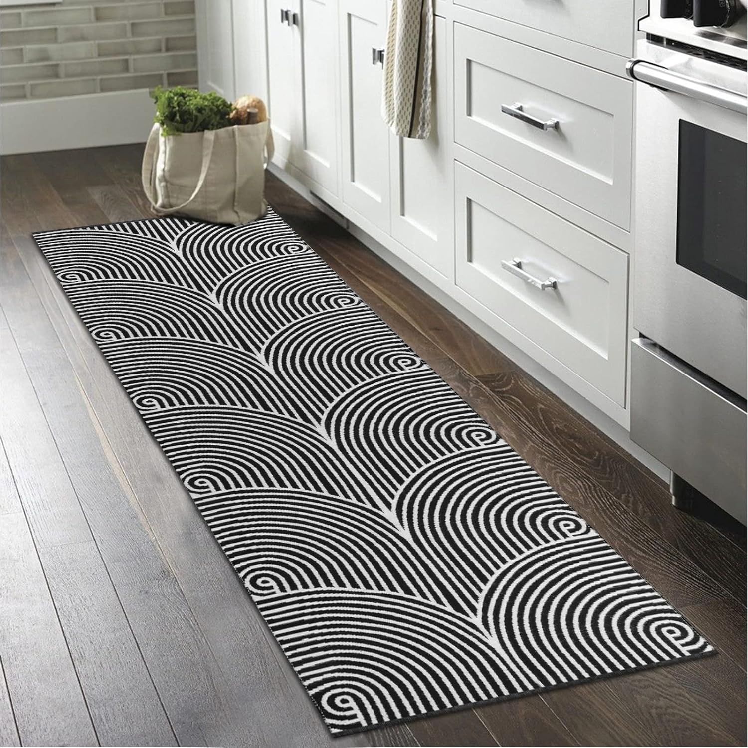 Tiffasea Woven Runner Rug 2'x6', Machine Washable Indoor Outdoor Rugs Cotton Reversible Hallway Runner Rug Entryway Carpet Runner for Living Room\/Laundry\/Bathroom\/Bedroom(Black and White)