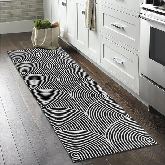 Tiffasea Woven Runner Rug 2'x6', Machine Washable Indoor Outdoor Rugs Cotton Reversible Hallway Runner Rug Entryway Carpet Runner for Living Room\/Laundry\/Bathroom\/Bedroom(Black and White)