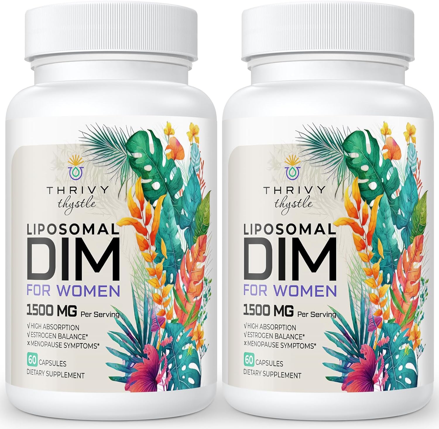 ThrivyThystle Liposomal DIM Supplement - 1500 mg Women DIM Supplement - Estrogen Supplements Contain Vitamin E, Evening Primrose, Black Cohosh, Omega-3 Fatty Acids (2 Pack)
