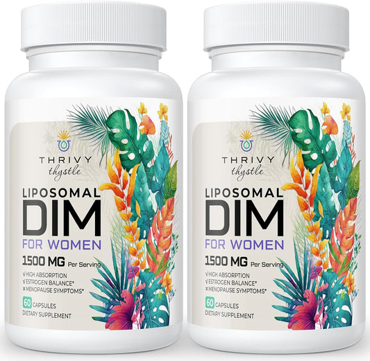 ThrivyThystle Liposomal DIM Supplement - 1500 mg Women DIM Supplement - Estrogen Supplements Contain Vitamin E, Evening Primrose, Black Cohosh, Omega-3 Fatty Acids (2 Pack)