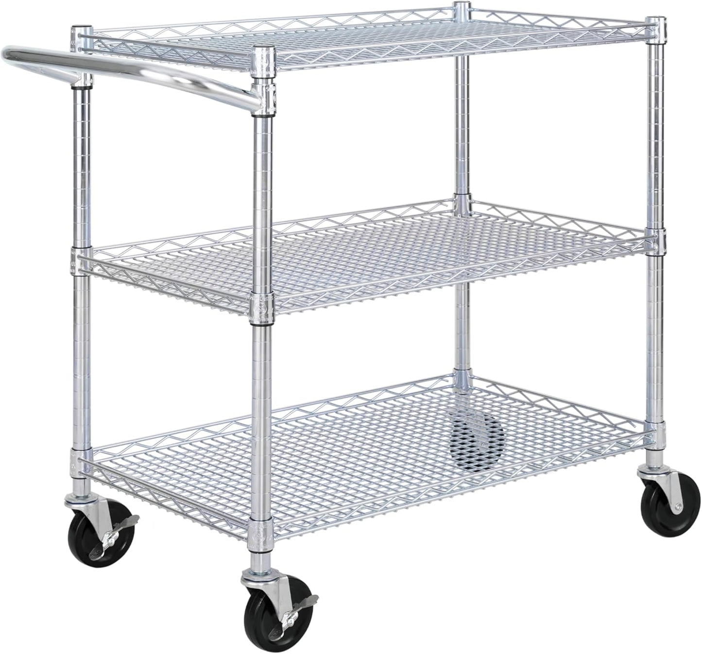 Seville Classics UltraDurable NSF Commercial Heavy Duty Metal Rolling Utility Cart, w\/ Steel Shelves, Handle Bar for Restaurant, Garage, Warehouse, Kitchen, Office, Top Shelf (36"W x 18"D)