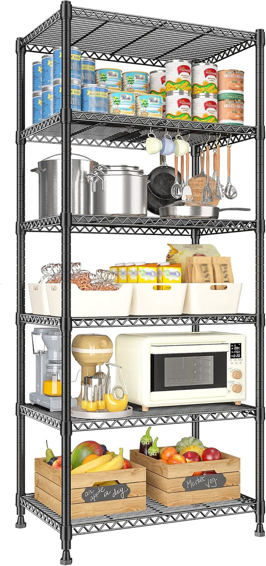 REIBII 72\u2019\u2019H Wire Shelving, 6 Tier Metal Shelving Units and Storage Shelves, Adjustable Garage Shelving for Storage Heavy Duty Shelving for Pantry Shelf Kitchen Garage, 24\u2019\u2019W X18\u2019\u2019D X72\u2019\u2019H