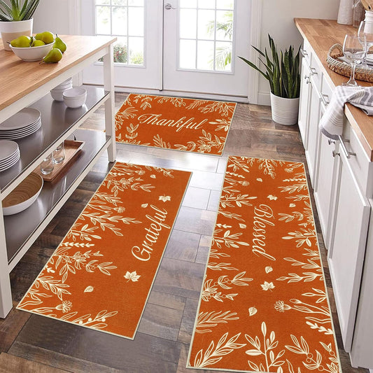 Pauwer Fall Kitchen Rug Sets of 3, Pumpkin Truck Floor Mats, Farmhouse Non Skid Washable Kitchen Runner Throw Rugs for Thanksgiving Decor