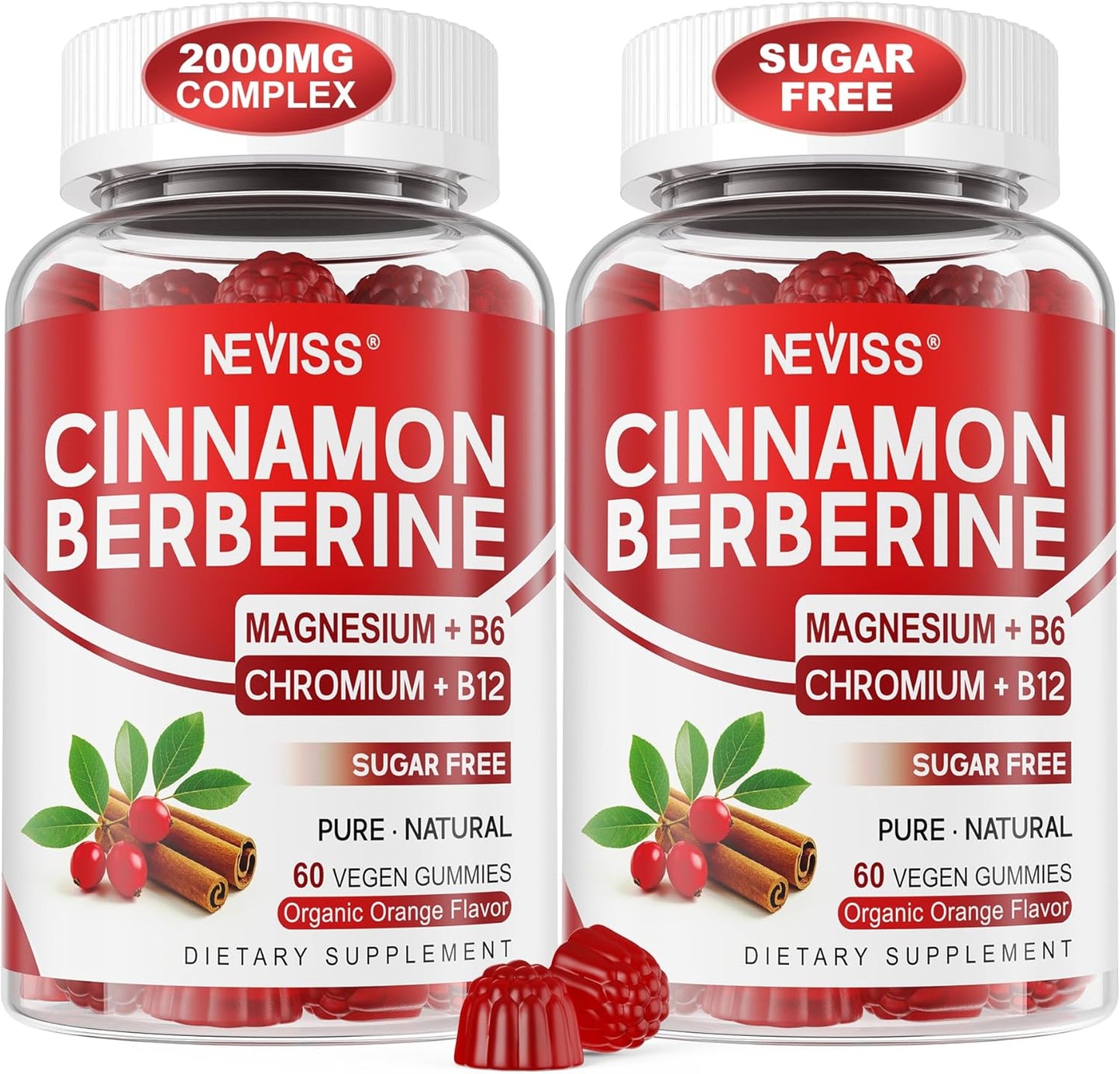 Sugar Free Ceylon Cinnamon Berberine Gummies 2000mg Max Strength Complex Supplement with Bitter Melon, Chromium & Magnesium Glycinate, Organic Berberine HCL Cinnamon Gummy Supplements, Vegan, 120Cts