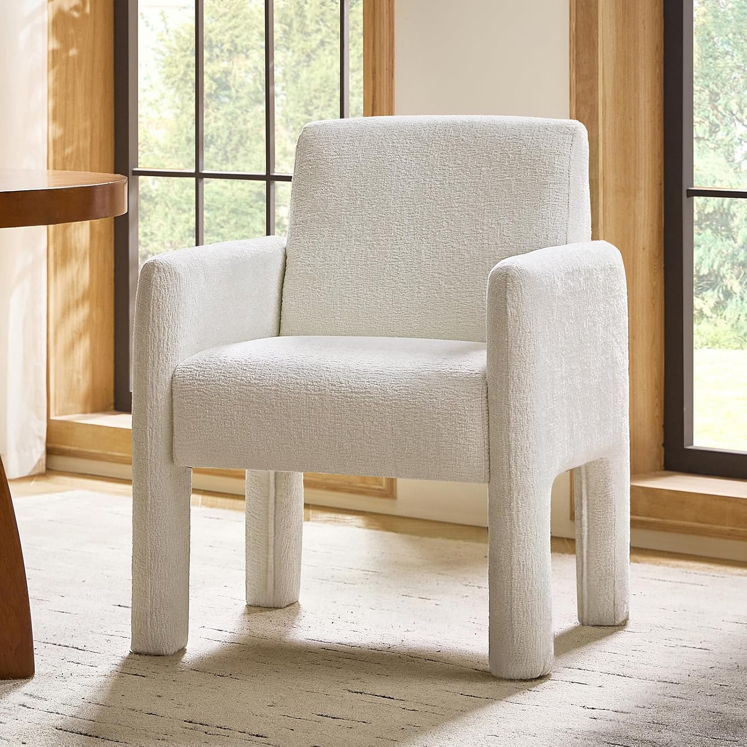 HULALA HOME Wooden Dining Chairs, Modern Fabric Fully Upholstered Dining Room Chair Kitchen Chairs, Armchair for Kitchen Dining Room, Office, Living Room, Ivory