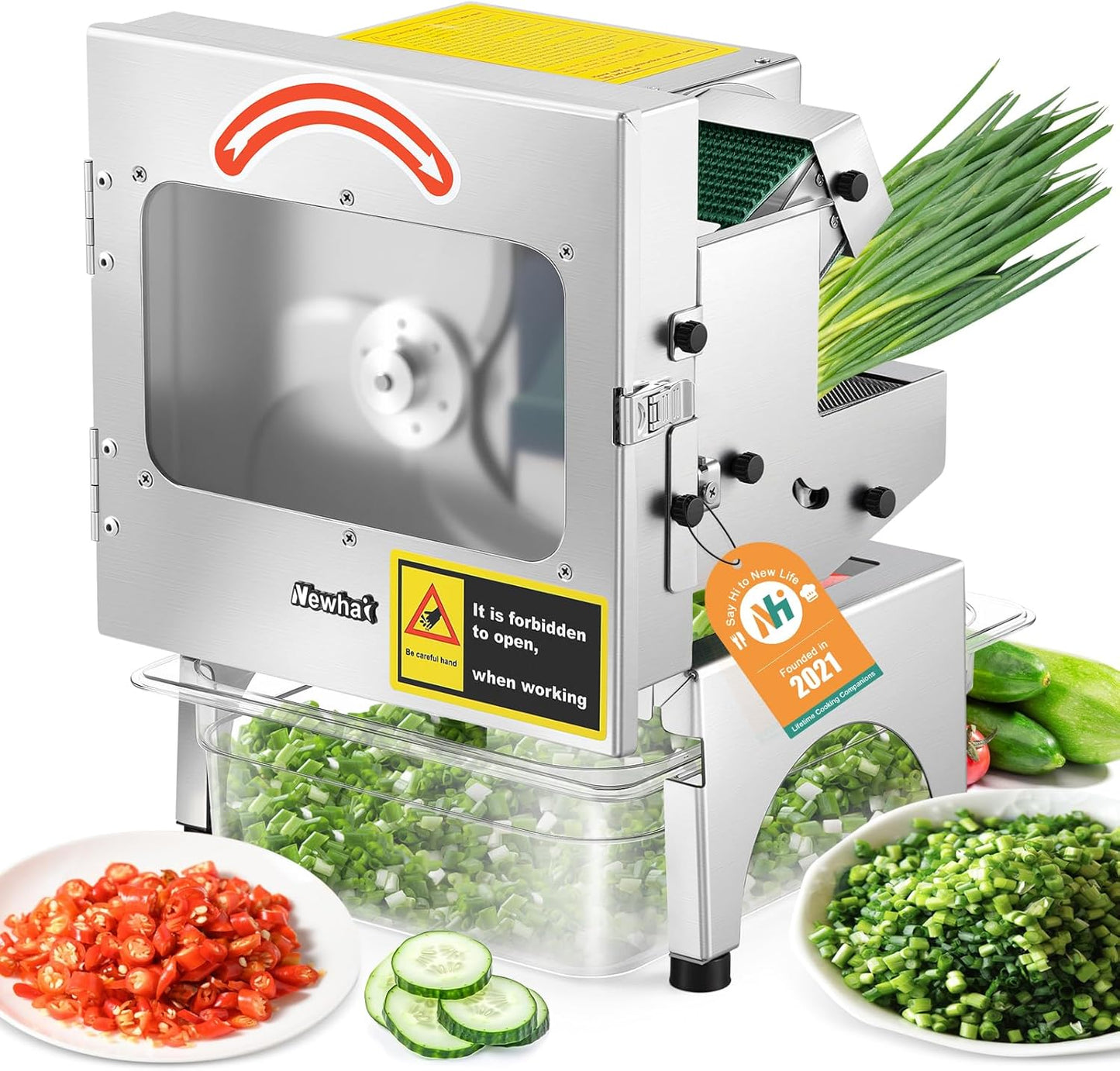 Newhai 200W Commercial Vegetable Slicer Machine Electric Automatic Veggie Fruit Cutter 400lb/h with Conveyor Belt 1-35mm Thickness Adjustable for Cucumber Scallion Green Bean Banana 110volt