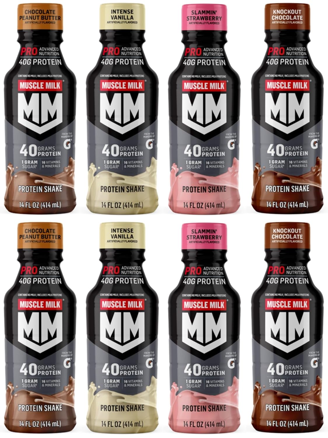 Muscle Milk Pro Series Non Dairy Protein Shake, 4 Flavor Variety Pack, 40g Protein, 14 FL OZ (Pack of 8)