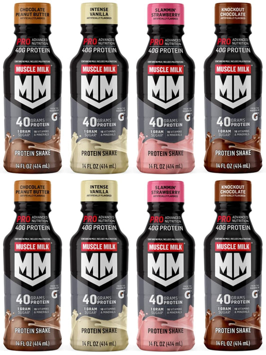 Muscle Milk Pro Series Non Dairy Protein Shake, 4 Flavor Variety Pack, 40g Protein, 14 FL OZ (Pack of 8)