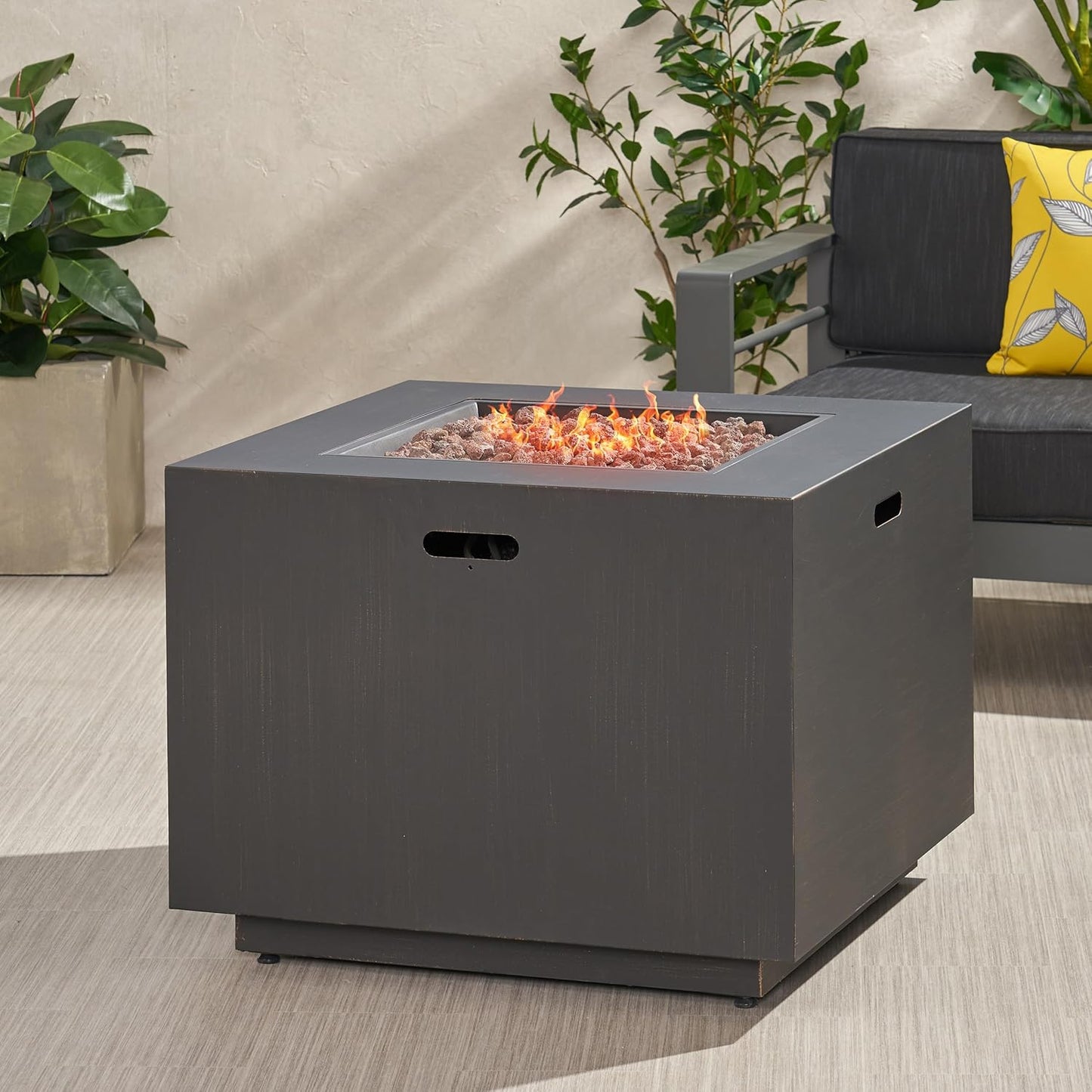 Merax 31" Outdoor Iron Square Propane Fire Pit, Tank Inside, Brushed Brown - 50,000 BTU，Brown