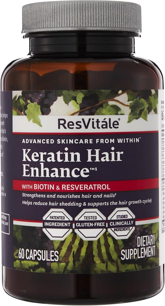 ResVitale Keratin Hair Enhance - Keratin Supplement for Hair Growth - 60 Capsules