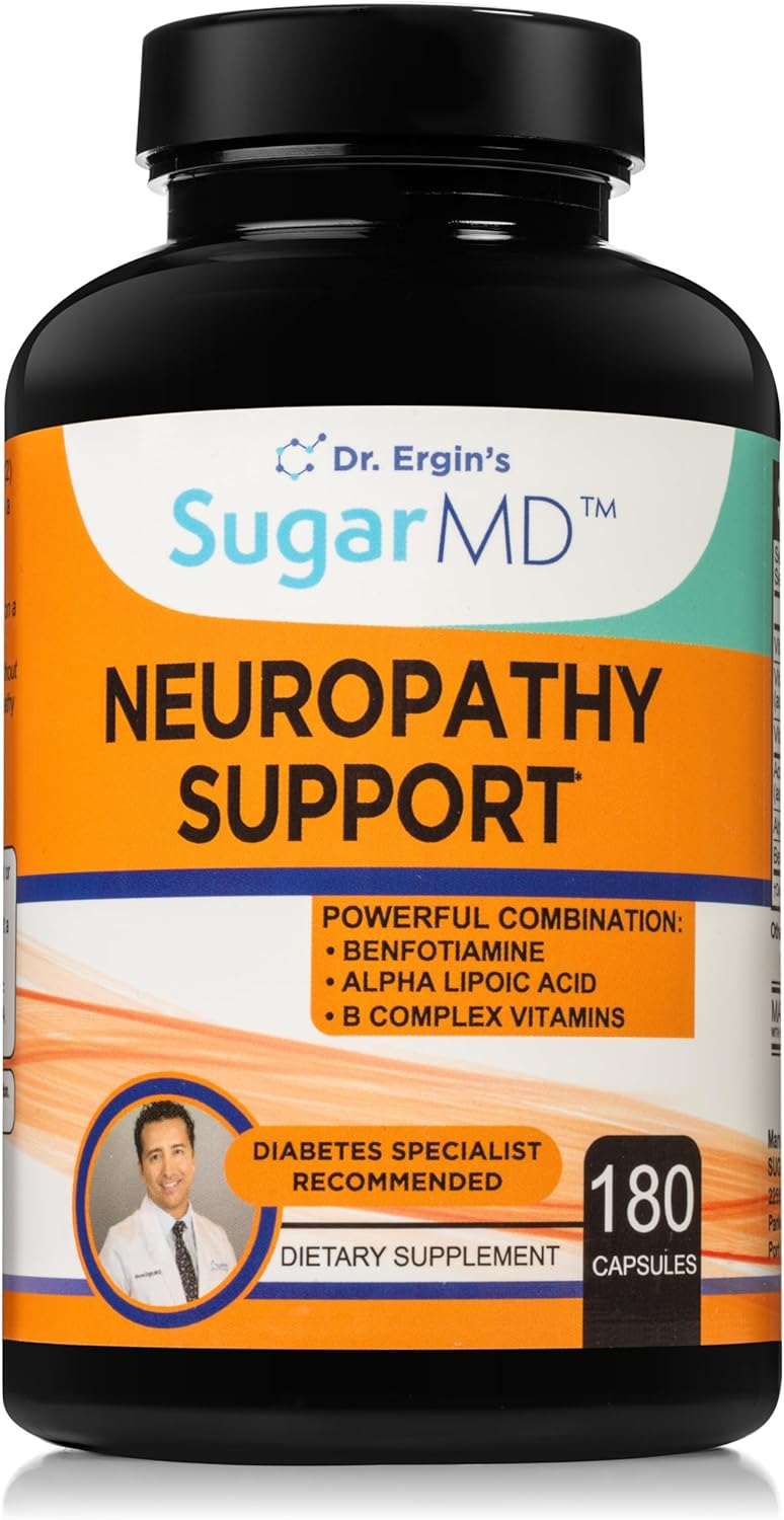 SugarMD Neuropathy Support Supplement \u2013 180 Nerve Supplement Capsules with Alpha Lipoic Acid, Benfotiamine & Vitamin D3 B6 B12 - Nerve Support Supplement for Feet Hands Fingers & Legs - 90 Day Supply