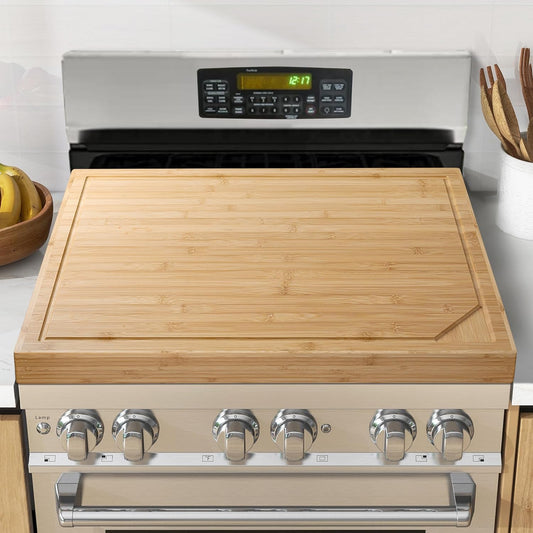 Fun Memories Noodle Board Stove Cover - Bamboo Wood Top Covers for Electric and Gas Sink RV 30 inL x 22 inW x 2.5 inTh Raised Cutting with Legs Juice Grooves
