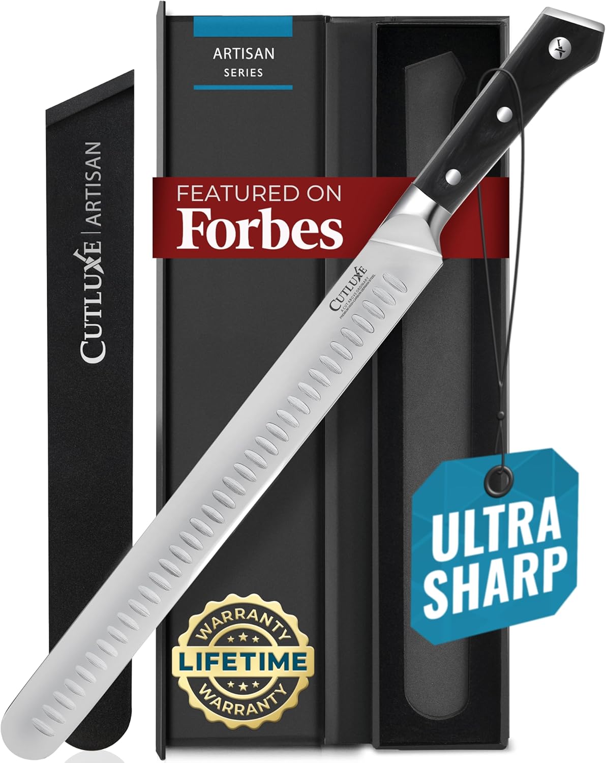 Cutluxe Brisket Knife \u2013 12" Carving & Slicing Knife for Meat & BBQ \u2013 Razor Sharp German Steel, Sheath Included, Ergonomic Full Tang Handle Design \u2013 Artisan Series