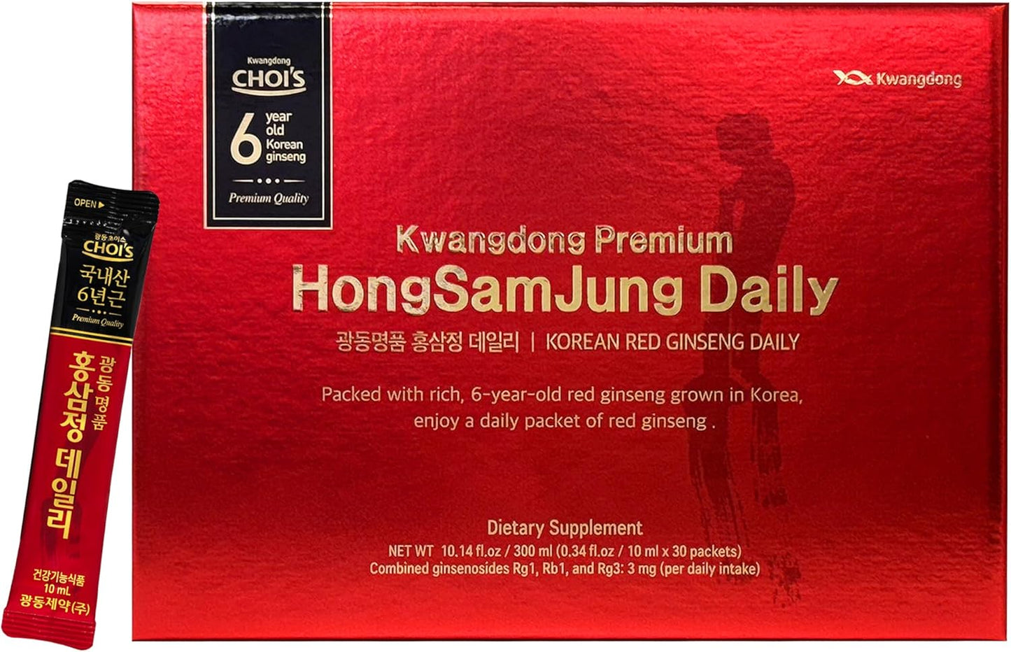 Premium Korean Red Ginseng Extract - 6-Year Grown, High Ginsenoside Concentration for Immune Support, Fatigue Relief, and Energy Boost - 30 Convenient Daily Packs