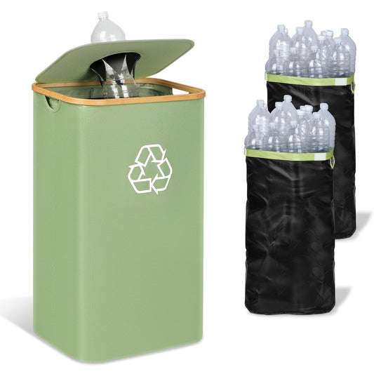 iEGrow 29 Gallons Recycling Bins for Kitchen, Indoor Recycle Bins with Lid, 110L Large Recycle bin with 2 Removeable Reusable Inner Bags, for Bottles Cans Glass Plastice Cartons(Green)