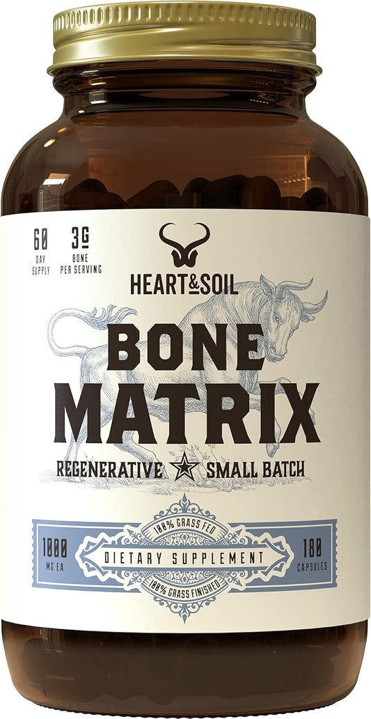 Heart & Soil Grass Fed Bone Matrix — Supports Bone and Joint Health, Strength, and Flexibility (180 Capsules)
