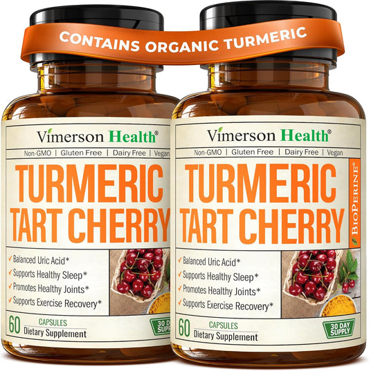 Turmeric Curcumin Supplement with 10:1 Tart Cherry Extract & Celery Seed Extract - Natural Uric Acid Balance, Joint Health, Sleep Aid - Turmeric Curcumin with Black Pepper. Tart Cherry Capsules 2 Pack