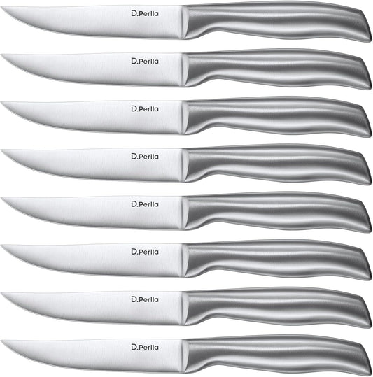 D.Perlla Steak Knives, Super Sharp Straight Edge Steak Knife Set of 8, Professional Straight Edge Kitchen Table Dinner Knives, Elegant High Carbon Stainless Steel Kitchen Steak Knife Set, 4.5IN
