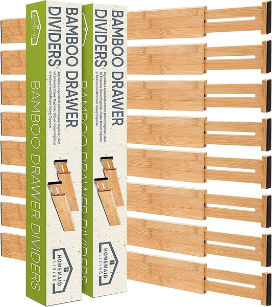 Homemaid Living Bamboo Drawer Dividers Adjustable & Expandable, Kitchen Drawer Organizer, Ideal for Silverware, Dresser Drawers Organizer or Bedroom & Bathroom Drawers Organizers (8pk)