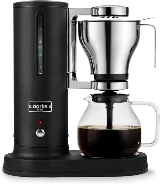 aarke Coffee Maker - Electric 10 Cup \/ 42 fl oz Drip Brewer with Automatic Drip-Stop, Glass Carafe, Brews Full Pot in Under 6 Minutes, SCA certified, Matte Black