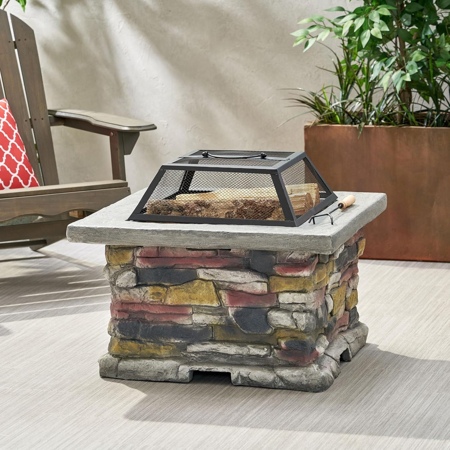 Merax 28" Stone Gray Concrete Fire Pit Table - Wood Burning Outdoor Centerpiece,Stone Gray