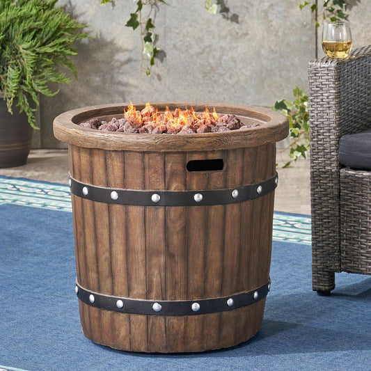 25" Round Fire Pit with 40,000 BTU Output, Lightweight Concrete Construction, No Assembly Required, Perfect for Outdoor Gatherings, Propane Gas Powered