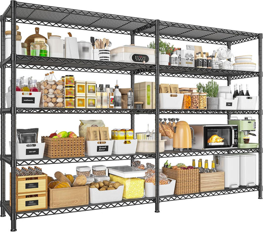 REIBII 73''W Storage Shelves Load 1650 LBS Metal Shelving 5-Tier Wire Shelving Unit for Storage Rack Adjustable Heavy Duty Metal Shelves for Pantry Kitchen Garage, 17.7" D x 73" W x 71" H