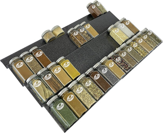 LYNK PROFESSIONAL® Expandable Organizer - Heavy Gauge Steel 4 Tier Spice Rack Insert Tray for Spice Jars, Herbs and Seasoning - Kitchen Cabinet Drawer Storage - Silver Metallic