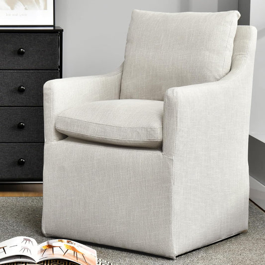 DUHOME Upholstered Dining Chair,Linen Accent Chair for Living Room,Single Sofa with 4 Casters,Upholstered Armchair for Bedroom Reading Waiting Kitchen Dining Room